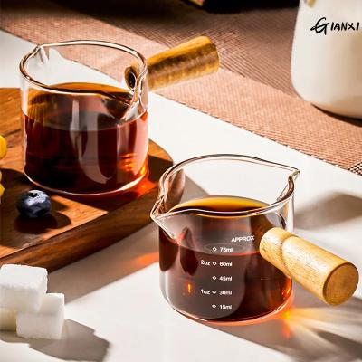 GIANXI كوب قياس إسبرسو زجاجي بمقبض خشبي